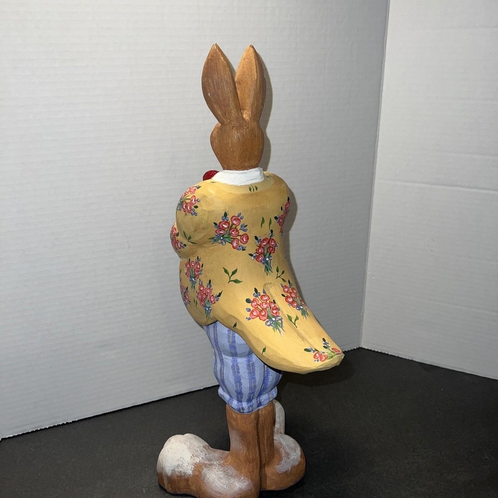 Vintage Style Handpainted Easter Bunny Figurine Floral Tailcoat 2-Piece Decor - Picture 5 of 9